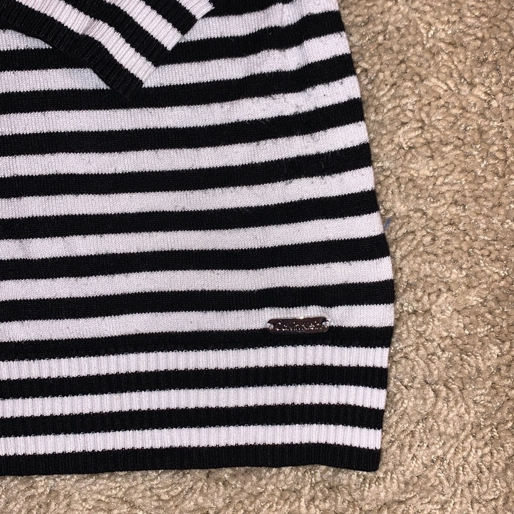Women’s Calvin Klein Black and White Striped Turtleneck Sweater Medium - Picture 2 of 10